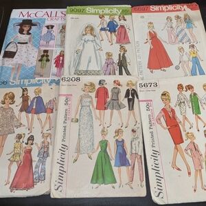 Sewing Patterns for Barbie/11.5" Fashion Dolls Lot of 6 - 1964 to 2017